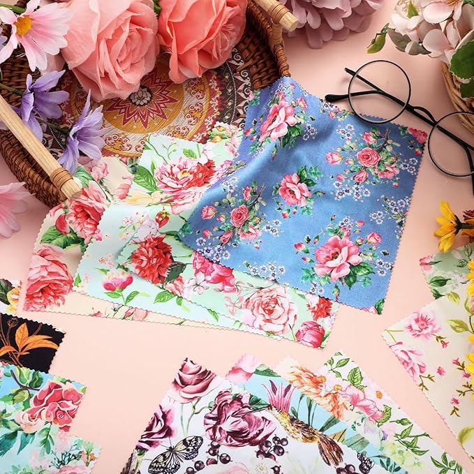 24 Pcs Flower Eyeglasses Cleaning Cloths Lens Cleaning Cloths Reusable Soft Microfiber Glasses Tools for Eyeglasses Camera Lens Cell Phone Screen 6 x 6 Inches