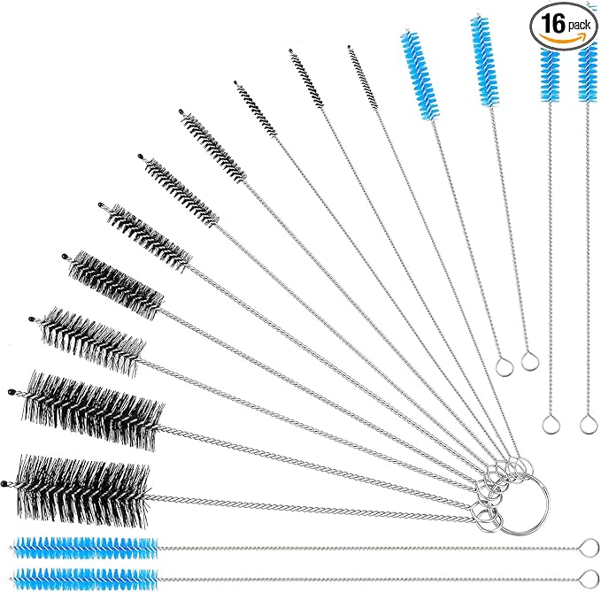 Reusable Straw Cleaning Brushes Bottle Test Tube Long Straw Cleaning Brush Nylon Washing Tool Reusable Bottle Brush in Different Size (Blue-Black,16 Pieces)
