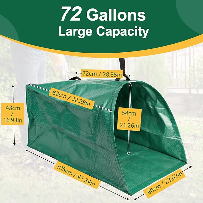72 Gallon Large Leaf Collector, Foldable Reusable Yard Waste Bags, Heavy Duty Dustpan Type Garden Leaf Bags with Gloves