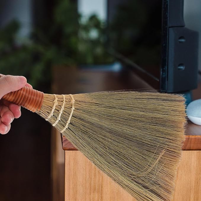 Soft-Haired Mini Broom 12.20 Inch Short Handle Dust Sweeper for Indoor Cleaning Tabletop Hardwood Floors Home Supplies