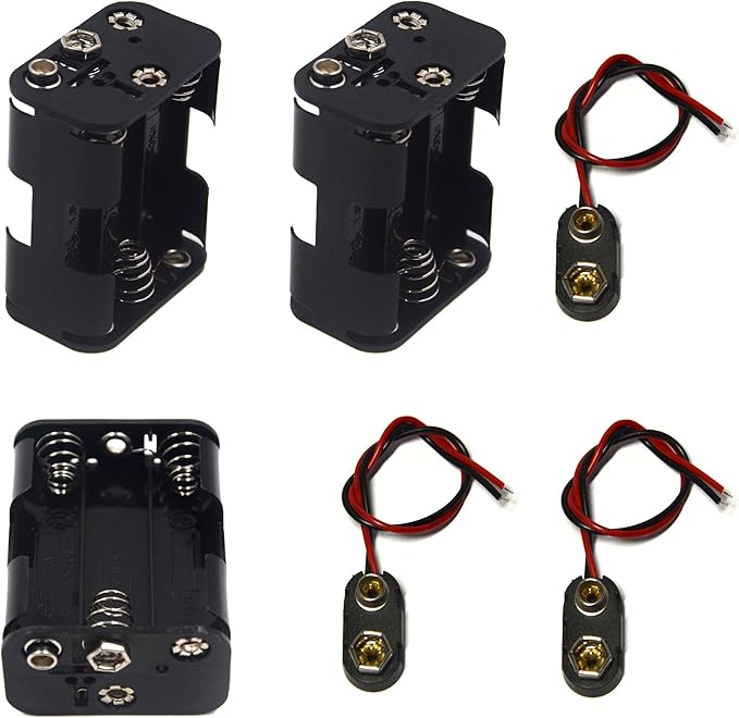 3 Pcs 6 x 1.5V (9V) AA Battery Holder Leads with 3 Pcs 9V I Type Snap Connector Plastic Housing Two Layers Battery Case