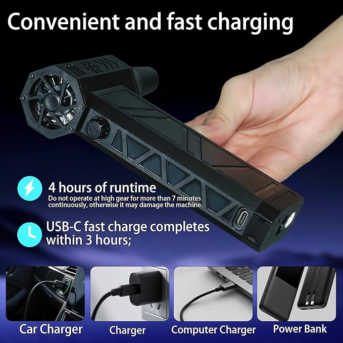 140000 RPM Compressed Air Duster and Vacuum 2-in-1, Electric Duster with LED Light, Stepless Speed, 8000mAh 21700 Battery, Keyboard Cleaner for PC Removal Outdoor Barbecue (Black)