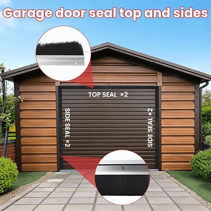 3" Roll up Garage Door Brush Seal,10 x 10ft Nylon Brush Seal Kit with Aluminum Track for Warehouse/Commercial/Sliding Barn/Hangar Doors (Top Straightx2 + Side 45-Degree Holder Side Sealx4)