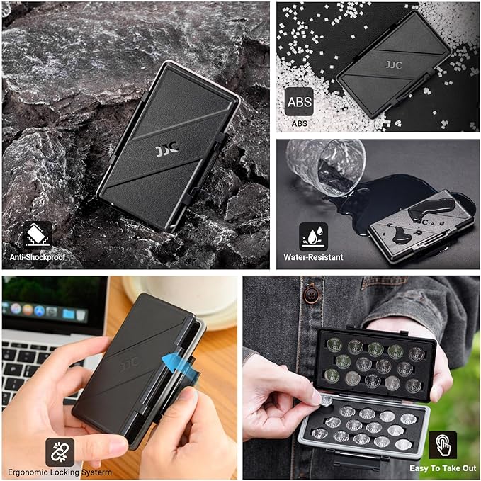 JJC CR1632/CR1620/CR1616 Battery Storage Case, Moisture-proof & Anti-shock & Anti-dust, Soft Foam Lining, Ergonomic Locking System, Compact & Lightweight