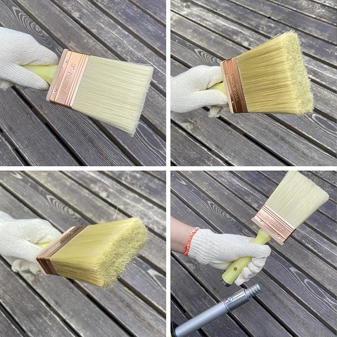 Great Andrew 3 Inch Deck Stain Brush, 2 Pack, Paint Brushes for Staining Wood Wall Fence, Lime Wash Paint Applicator, Handle Threaded for Extension Use, Home Repair Tools