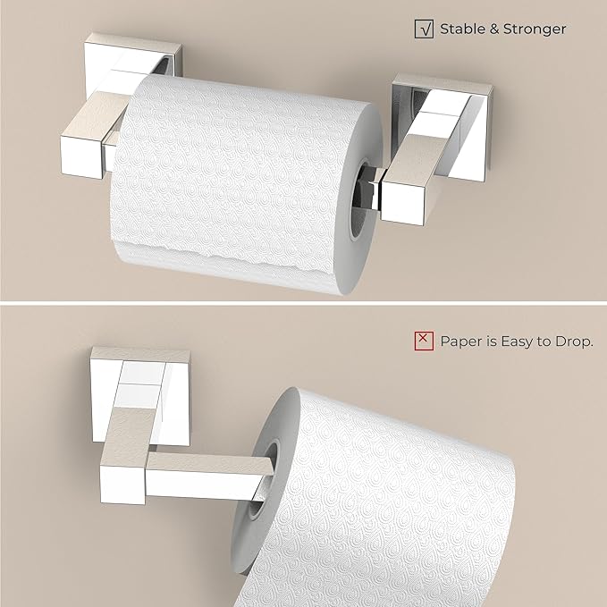 FORIOUS Toilet Paper Holder Wall Mount and Hand Towel Ring Set, SUS 304 Stainless Steel Double Post Pivoting Tissue Roll Holder, Modern Bathroom Hardware Accessories Set, Chrome