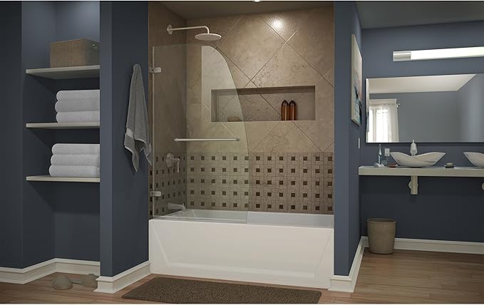 DreamLine Aqua Uno 34 in. W x 58 in. H Frameless Hinged Tub Door in Brushed Nickel, SHDR-3534586-04