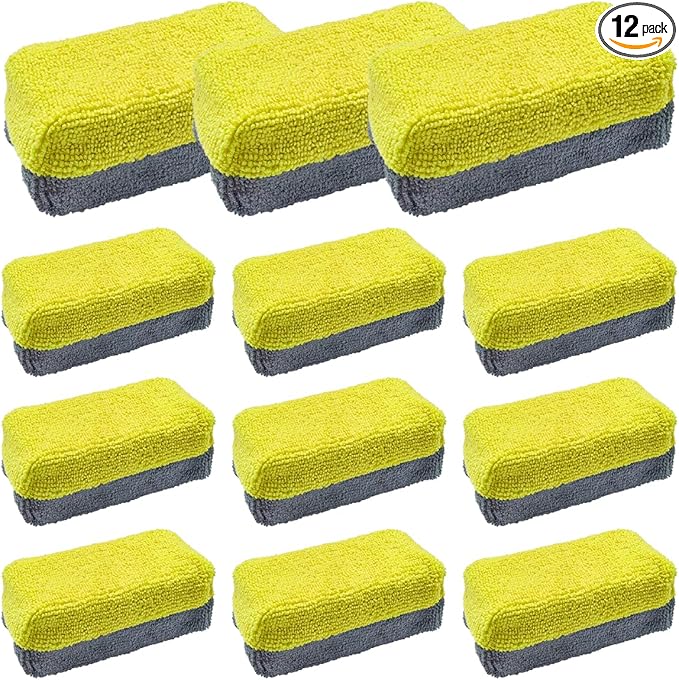 12PCS Ceramic Coating Applicator Sponge, Microfiber Rectangular Auto Polishing Cleaning Pads, Universal Automotive Detailing Sponge for Car Wax, Paint, Sealant Application (Yellow)