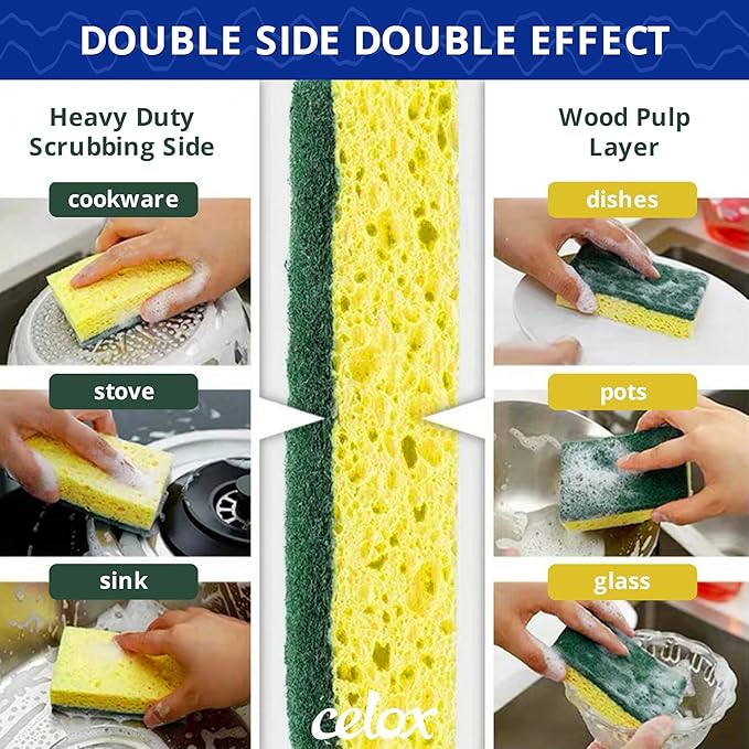 CELOX Sponges for Dishwashing and Household Cleaning, 12 Pack, Yellow