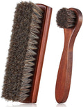 2 Pcs Horsehair Shoe Brush Kit Polishing Daubers Applicators Leather Care Brushes Shine Cleaning Cloth with Case(Shoe Brush Set G)