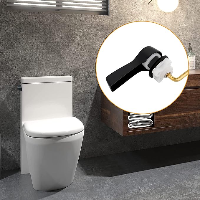 Hibbent Universal Metal Side Mount Toilet Handle Replacement Kit, Brass Toilet Flush Tank Lever with Stainless Steel Flapper Chains for Most Toilets, Matte Black Finish
