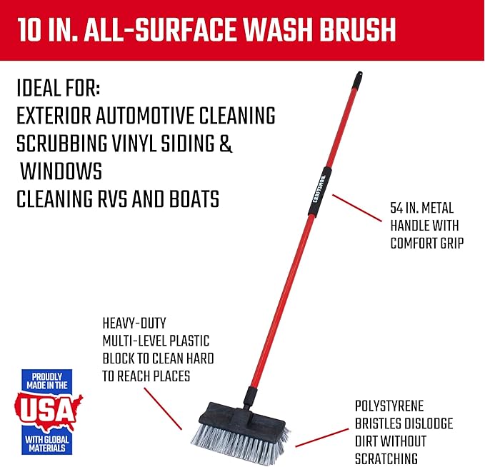 CRAFTSMAN CMXMKIT0100 2-Piece Long Handle Wash Brush Set with 10 in. All-Surface Wash Brush and 12 in. Scrubbing Deck Brush