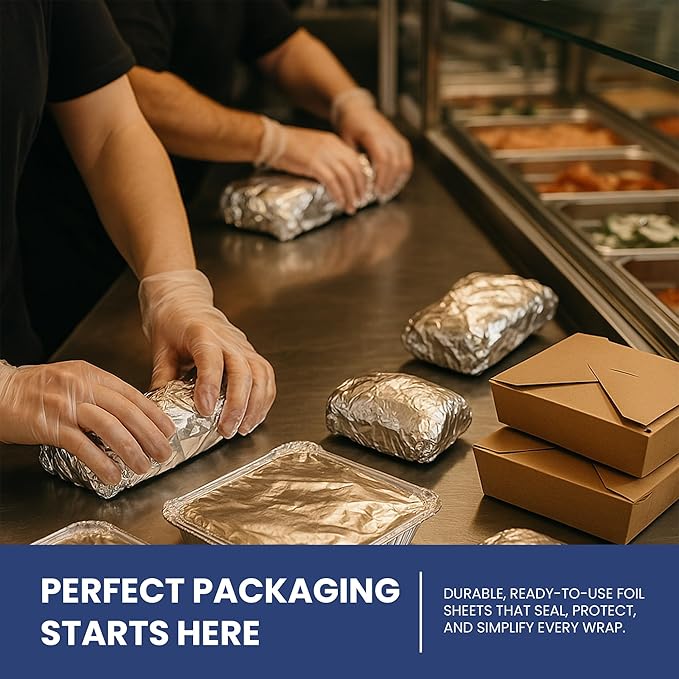 Pre-Cut Aluminum Foil Sheets 12" x 10.7" – Non-Stick, Pop-Up Disposable Sheets for Grilling, Baking, BBQ, Food Storage, and Catering (12X10.7", 200.0, sheet)