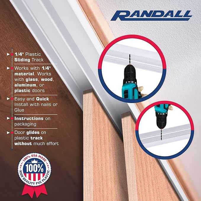 Randall Manufacturing 1/4" Plastic Sliding Door Track (White, 3 FT Long)
