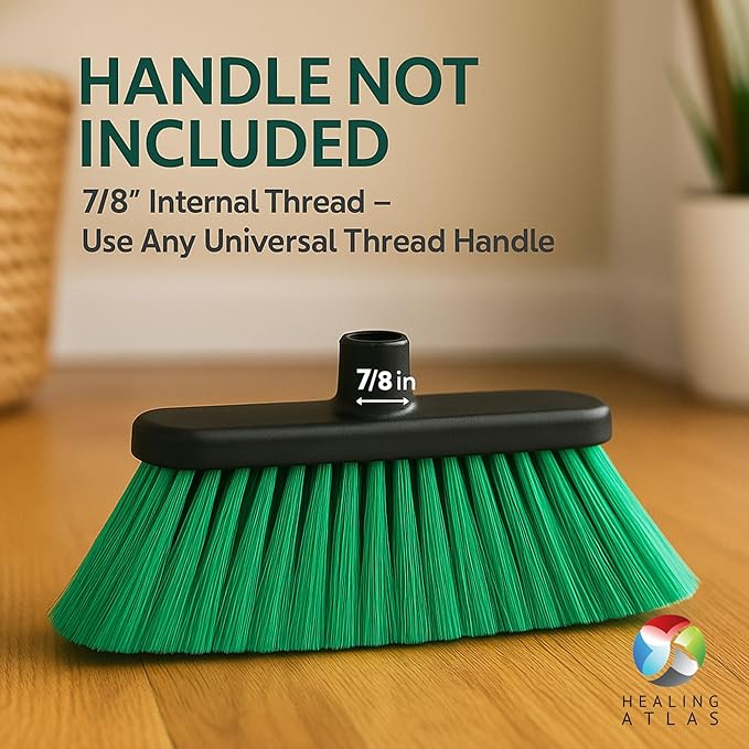 Aria Green Broom Head – 13” Sweeping Width – Soft/Firm Magnetic Flagged Bristles – Universal Thread – Recycled PP – Daily Indoor Sweeper (Green, ARIA)