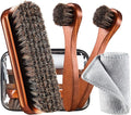 4 Pcs Horsehair Shoe Brush Kit Polishing Daubers Applicators Leather Care Brushes Shine Cleaning Cloth with Bag(Shoe Brush Set E)