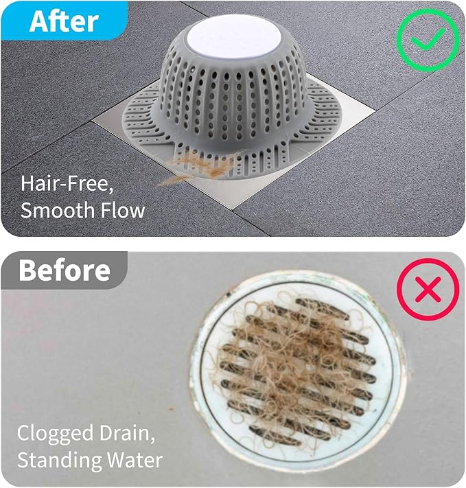 2 Pack Bathtub Drain Hair Catcher for Dog Hairs, Silicone Shower Hair Catcher, Dog Hairs Drain Protector for Pop-Up and Regular Drains of Shower, Tub, Bathroom and Sink, Grey
