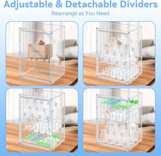 Baby Bottle Organizer for Countertop, X-Large Clear Bottle Storage Organizer, Baby Bottle Storage Organizer for Bottles, Nipples, Pump Parts & Food Jars, Nursery Cabinet, Kitchen Pantry