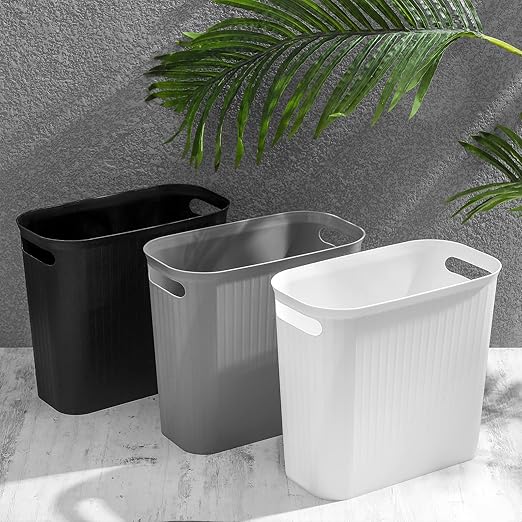 rejomiik Bathroom Small Trash Can Slim Garbage Can Wastebasket 3.5 Gallon Plastic Trash Bin Container for Bedroom, Home, Office, Dorm Room, Kitchen, 2 Pack Black