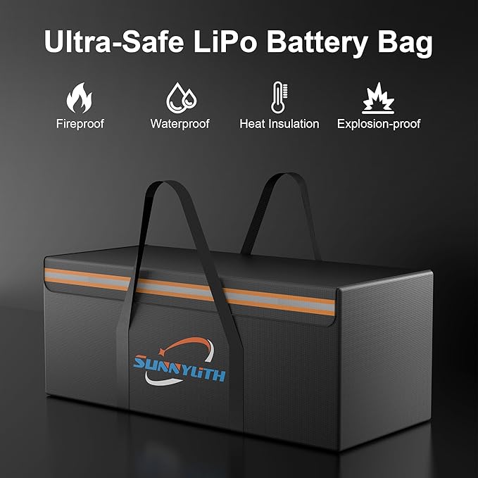 12V 200Ah LiFePO4 Lithium Battery Fireproof Safe Bag, Large Capacity Explosion-proof Lipo Battery Bag for Charging and Storage, Waterproof Box for Documents and Valuables - 22×9×9.5in