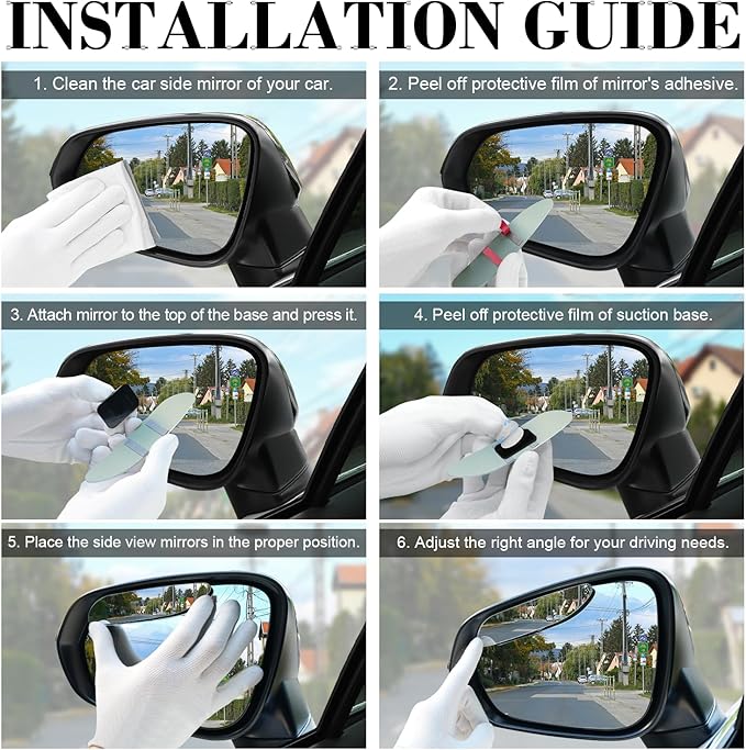 LivTee Long Blind Spot Mirror, Strip HD Glass Frameless Convex Rear View Mirrors Exterior Accessories with Wide Angle Adjustable Stick for Car SUV and Trucks, Pack of 2