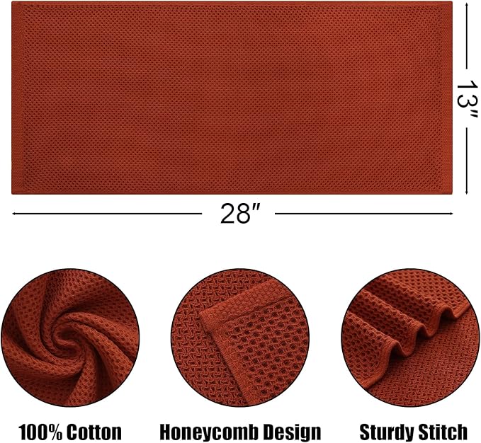 Kitinjoy 100% Cotton Waffle Weave Kitchen Hand Towels (13 X 28 Inches, Rust), 8-Pack Super Soft and Absorbent Dish Towel for Drying Dishes