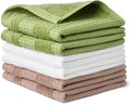 Amazon Basics 100% Organic Cotton Waffle Kitchen Dish Cloths, Ultra Absorbent, Quick Drying, Lint-Free, 12 x 12 inches, 6-Pack (2 Brown, 2 Olive, 2 Navy)