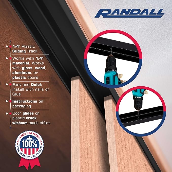 Randall Manufacturing 1/4" Plastic Sliding Door Track (Black, 4 FT Long)