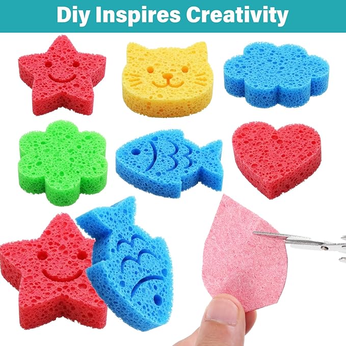 100 Pcs Kitchen Sponges Bulk, Natural Compressed Cellulose Sponges for Dishes, Non-Scratch Reusable Cleaning Sponge Soft Washing Scrubbers for Kitchen Bathroom (Multicolor)