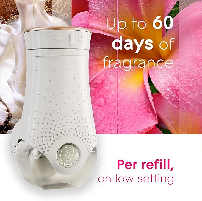 Glade PlugIns Refills Air Freshener Starter Kit, Scented and Essential Oils for Home and Bathroom, Exotic Tropical Blossoms, 0.67 Fl Oz, 1 Warmer + 1 Refill