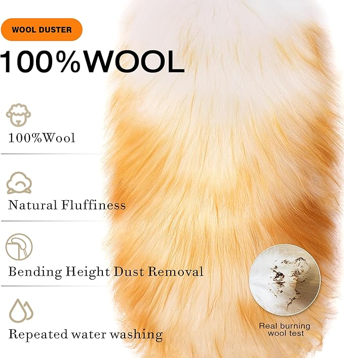 Feather Duster Lengthen Extendable Lambswool Feather Duster with Extension Pole Up to 59 Inch,Used for Home Cleaning Ceilings Furniture Fans Washable