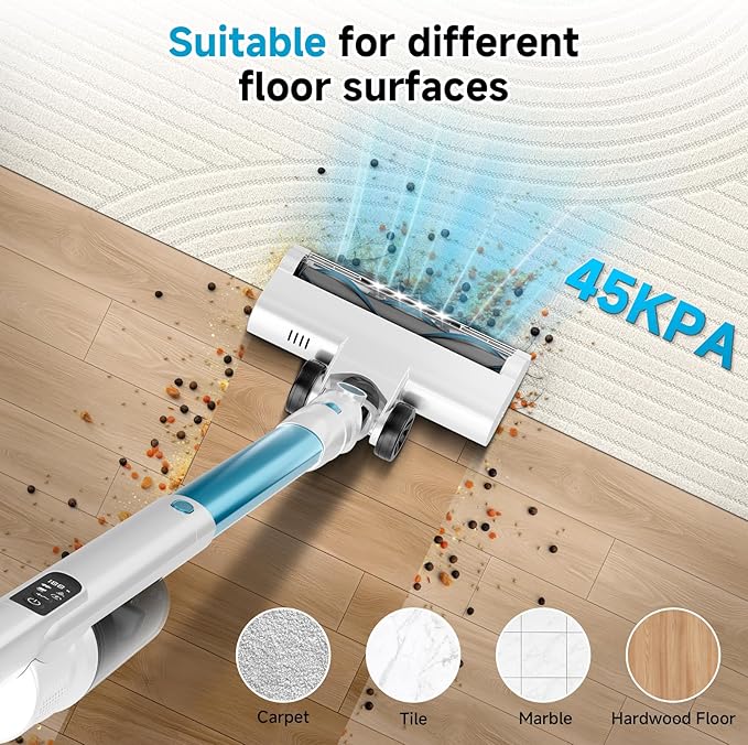 Cordless Stick Vacuum Cleaner with Auto Empty System Self-Charging Base, Powerful Suction for Pet Hair on Carpet & Hardfloor, Lightweight Anti-Tangled Handheld Vacuum, HEPA Filtration, Blue