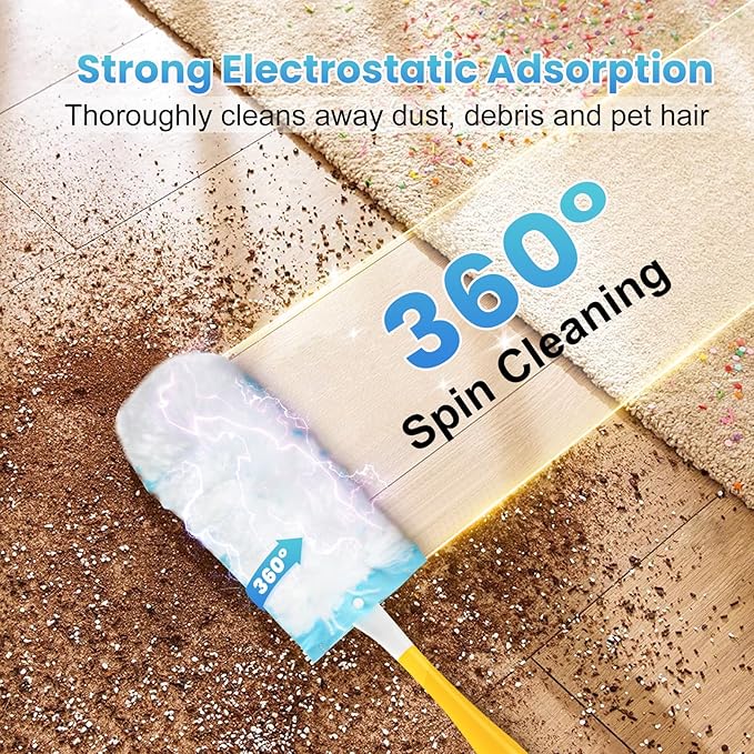 40 Pack Duster Refill for Swiffer® Duster, 360°Heavy Duty Duster Refills Kit, Strong Electrostatic Adsorption Technology, Suitable for Furniture, Curtains, Offices and Other Scenes with 1 Short Handle
