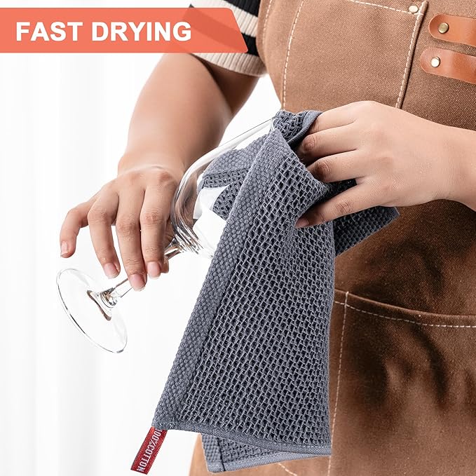 BOOMIBOO 6-Pack Kitchen Dish Cloths, 100% Cotton Waffle Weave, Ultra Soft Absorbent, Quick Drying Dish Towels, 12x12 Inches, Brown ﻿