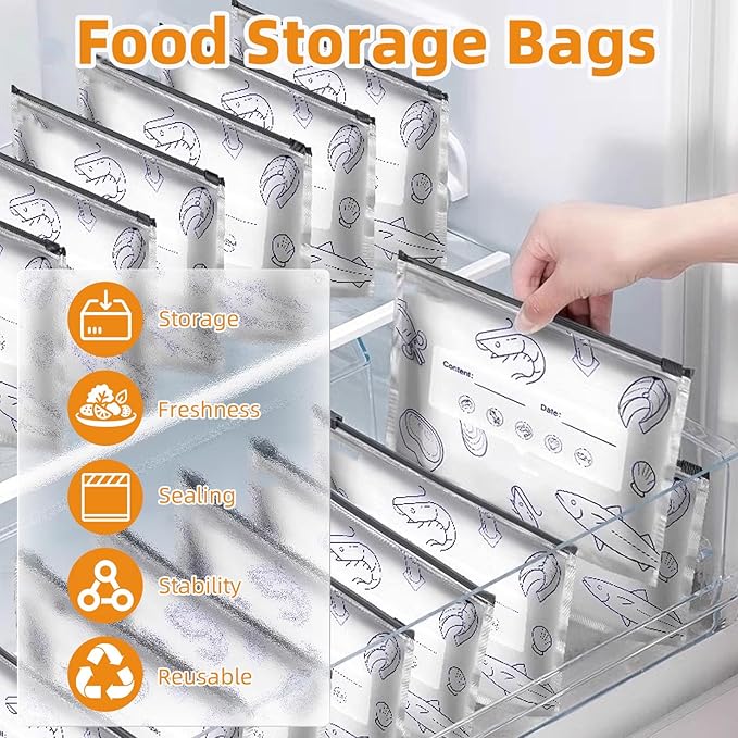 30PCS Reusable Aluminum Foil Sealable Storage Bags Reusable Aluminum Foil Freezer Bags For Snacks Spices Meat Vegetables Dried Foods (10*S+10*M+10*L)