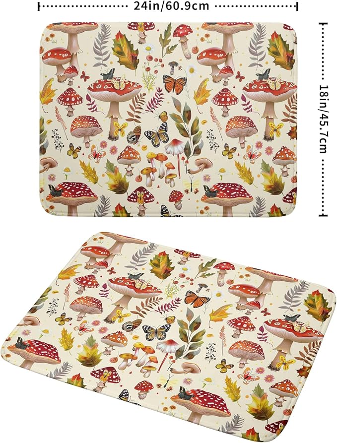 Magic Mushroom Dish Drying Mats Botanical Decorative Absorbent Drying Pad Microfiber Kitchen Sink Rack Mats 18 X 24 Inch