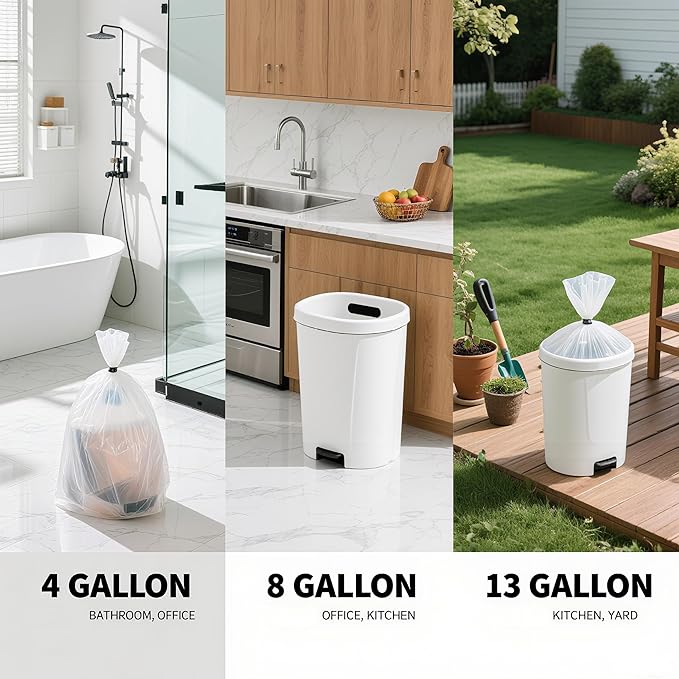 105Counts 13 Gallon Trash Bags, Flexible & Durable Kitchen Garbage Bags, Unscented & Easy Tearing Medium Gallon Trash Bag for Kitchen, Bathroom, Bedroom, Office, Transparent