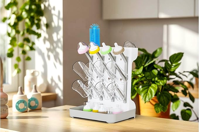 Baby Bottle Drying Rack Large Vertical Bottle Drying Rack - Detachable Space Saving Cleaning and Drying Rack for Baby Bottles and Pump Components (Grey)