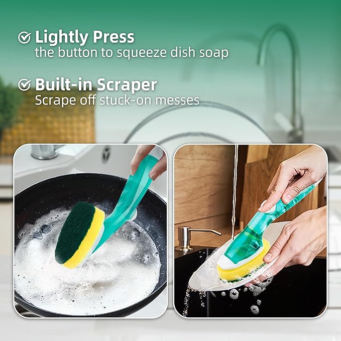 Dishwand Sponge Refills (12-Pack) – Heavy Duty Non-Scratch Replacement Heads for Dishwand Handle | Soap Dispensing Scrubber Pads | Kitchen Cleaning Supplies (Green/Blue)