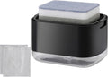Kitchen Dish Soap Dispenser with Sponge Holder, 2-in-1 Countertop Soap Pump Dispenser, Soap Dispenser for Kitchen Sink with 2-Packs Wire Dishwashing Rag,Black