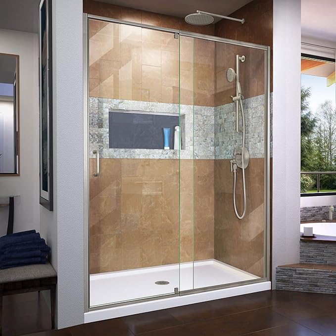 DreamLine Flex 50-54 inch W x 72 inch H Semi-Frameless Pivot Shower Door in Brushed Nickel