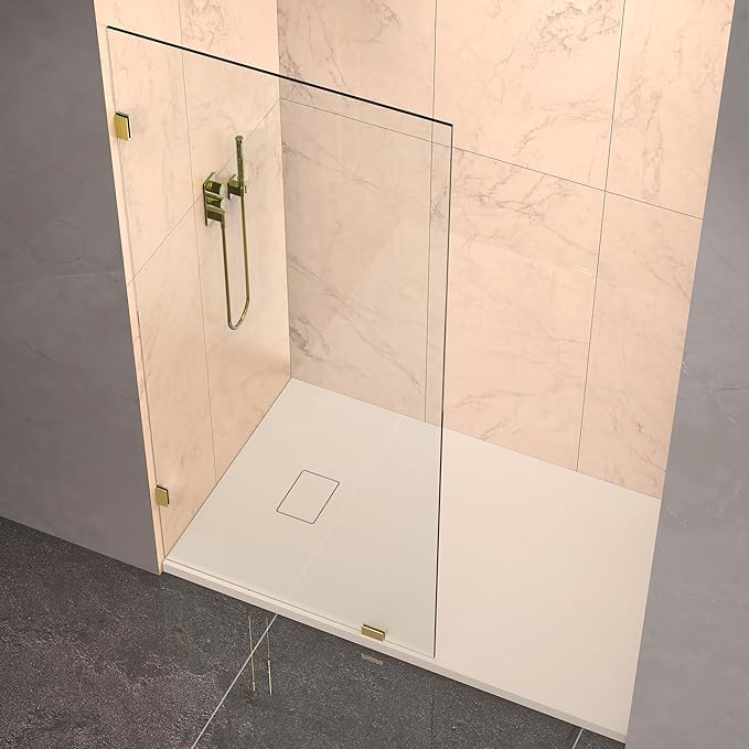 Shower Glass Panel 36" x 79" Easy-to-Clean Treated, 3/8" Tempered Glass Shower Screen, Frameless Shower Door for Walk In Bathroom, Brushed Gold