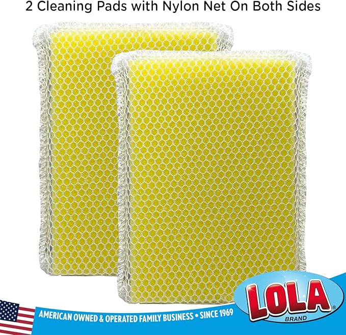 LOLA Microfiber & Nylon Net Sponges, 4 Pack, 2 Dual Sided Non Scratch Sponge Pads & 2 w/Microfiber Cloth One Side and Netting on the Other Side