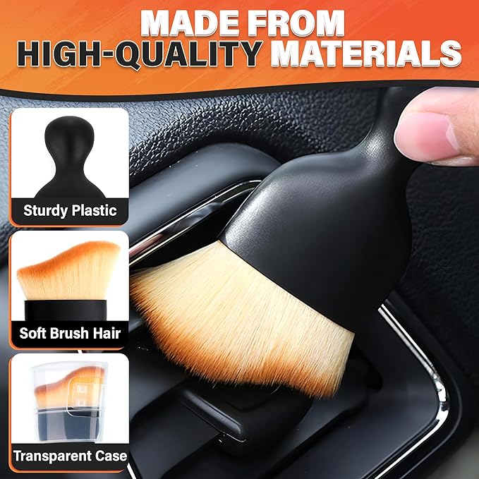 3 Pcs Car Detailing Brush Set – Curved Radian Design Car Cleaning Brush Interior Kit with Soft Bristles, Transparent Case, Sturdy Plastic Handle, Waterproof Auto Detailing Brushes for Versatile Use