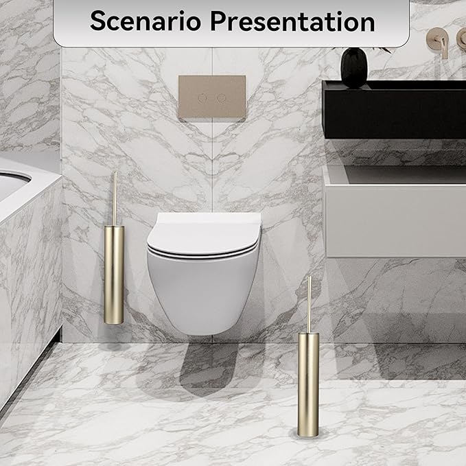 Wall Mounted Brushed Gold Toilet Brush with Holder,Durable Cleaning Toilet Bowl Brushes with Holders