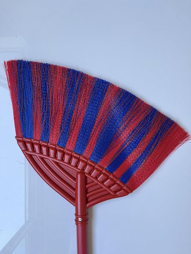 1 Pack Soft Sweeping Brooms /38” House Brooms for Sweeping Indoor& Outdoor Broom Cleaning/Asian Thailand Plastic Broom/Choi Nhua Thai LAN/Choi Nhua Quet Nha (1 pcs) (red&Blue)