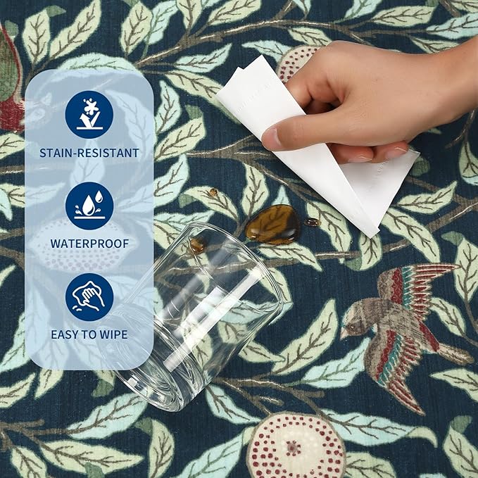 GarveeHome 2x6 Runners for Hallways Non Slip, Boho Leaf Kitchen Runner Rug Washable Rugs for Bedroom, Low Pile Soft Navy Blue Runner Botanical Bird Rug for Dorm Entryway Laundry Room Bedroom