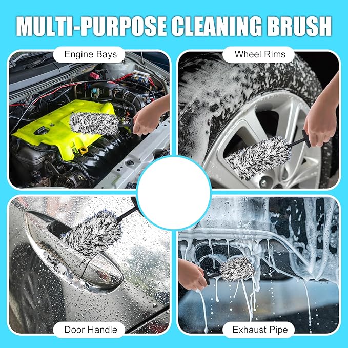 Car Cleaning Rim Brush Wheel Cleaning Brush, Metal Free Soft Synthetic Wool Car Wash Brush, Highly Water Absorption Wheel Brush (Black White)