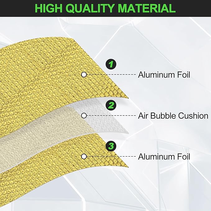Reflective Insulation Roll 47inch x 10Ft Double Bubble Reflective Aluminum Foil Wrap Insulating Sheet Thermal Shield Radiant Barrier for Winter RV Window Thermal Cold Insulation Summer Heat - Golden