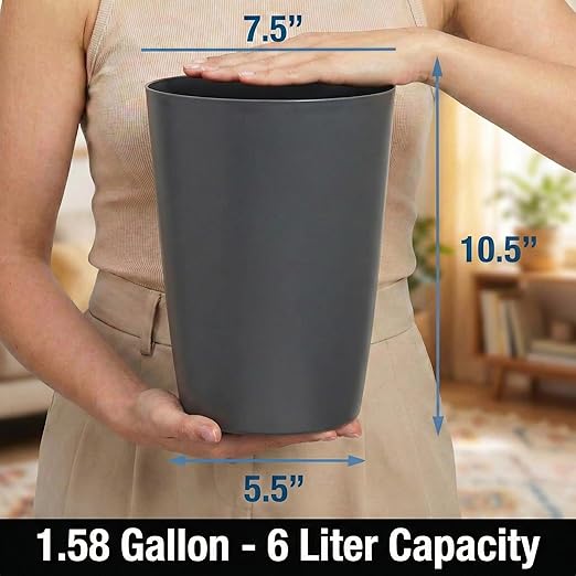 Mini Waste Basket - Durable Small Plastic Garbage Trash Can Bin - Lidless Open-Top, Slim Profile for Compact Spaces - Suitable for Home, Bathroom, Office, Bedroom, Kitchen and More, Grey